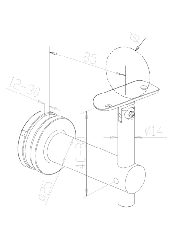 Adjustable Handrail brackets - glass fix - Model 0445 CAD Drawing